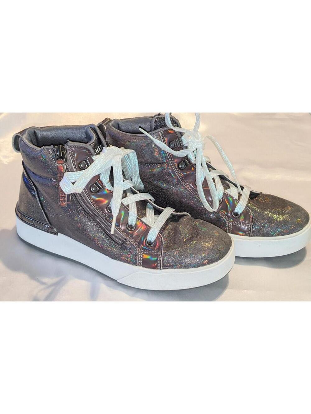 Skechers Baby-Girls Street Shoutouts Sneakers Gunmetal Metallic Hi-Top Size 6